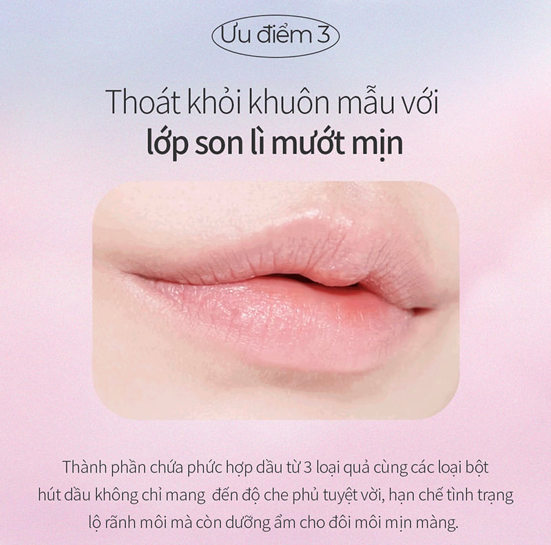 Son Thỏi Thuần Chay Mịn Lì B.O.M Cloud Blur Lipstick 3.3g