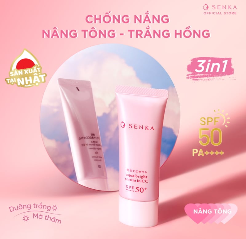 Serum Chống Nắng, Nâng Tông, Dưỡng Trắng Da Senka Aqua Bright Serum In CC SPF50+/PA++++ 40g