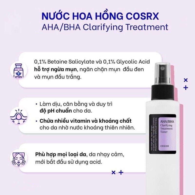 Nước Hoa Hồng Hỗ Trợ Giảm Mụn, Tẩy Tế Bào Chết Hóa Học Cosrx AHA/BHA Clarifying Treatment Toner