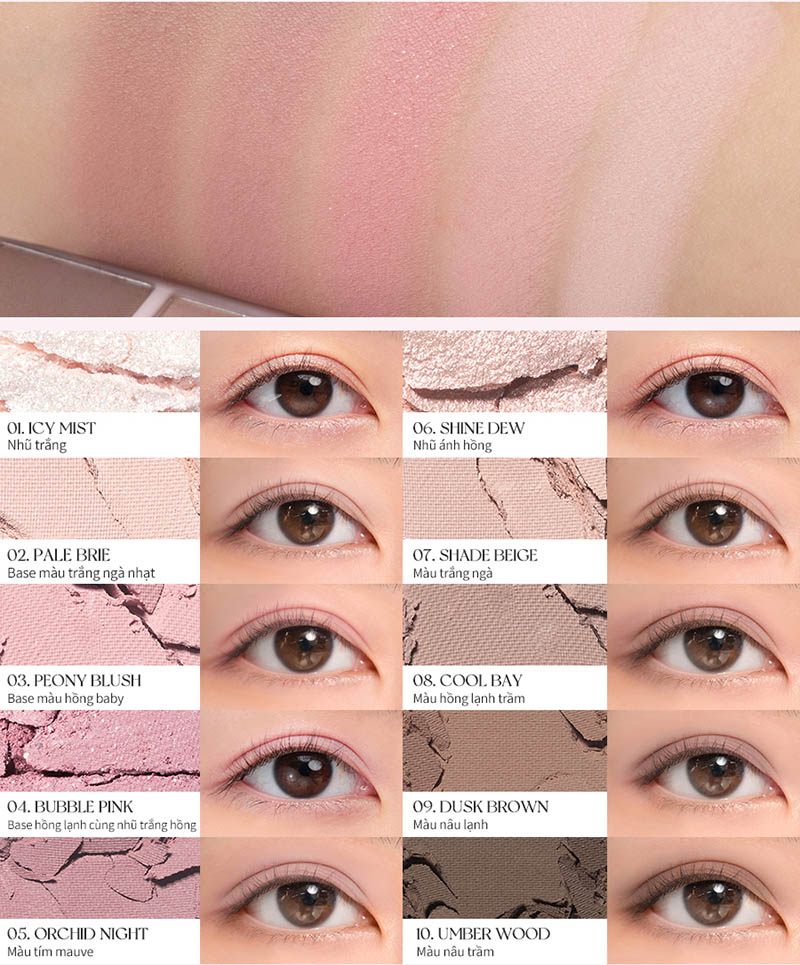 [NEW][Màu 00 - 13] Bảng Phấn Mắt 10 Ô Siêu Lấp Lánh Romand Better Than Eye Palette