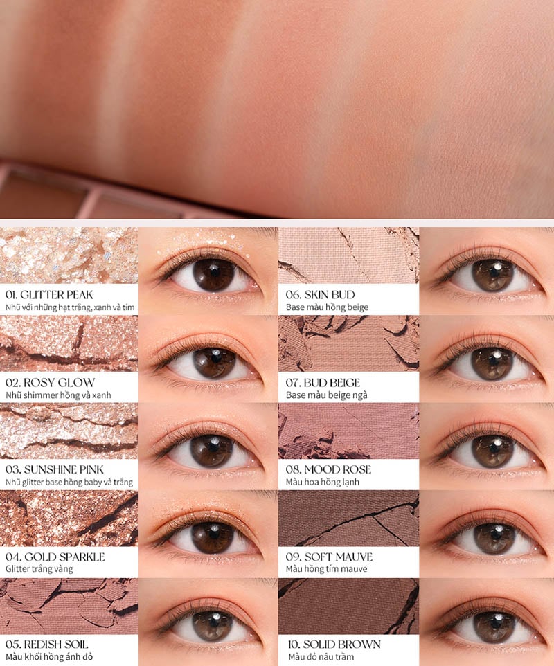 [NEW][Màu 00 - 13] Bảng Phấn Mắt 10 Ô Siêu Lấp Lánh Romand Better Than Eye Palette