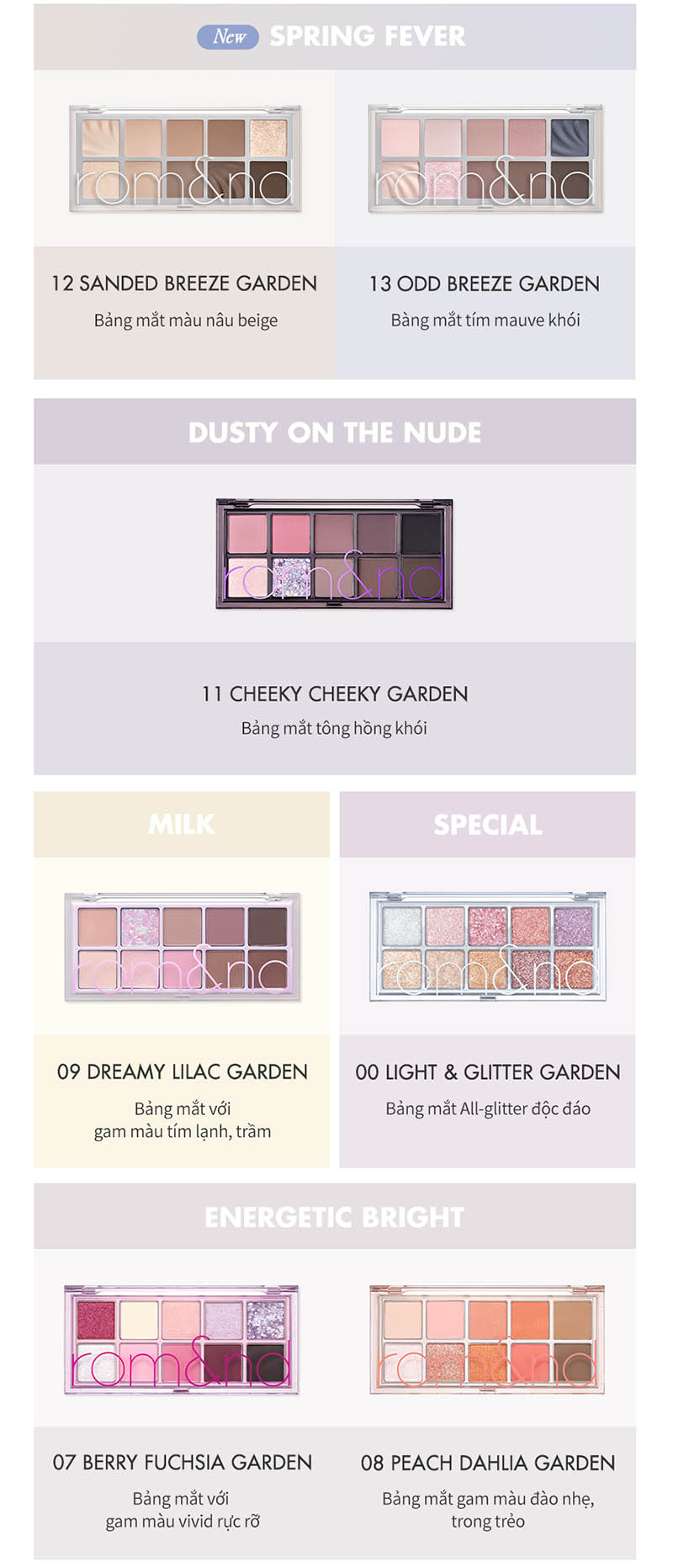 [NEW][Màu 00 - 13] Bảng Phấn Mắt 10 Ô Siêu Lấp Lánh Romand Better Than Eye Palette