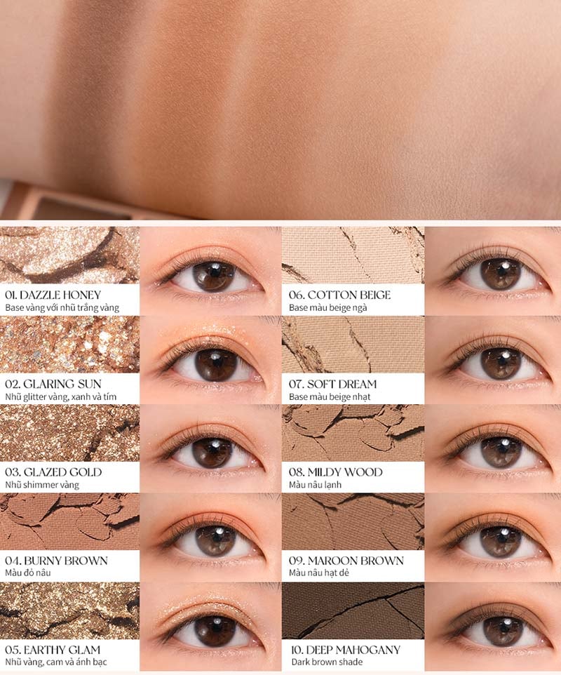 [NEW][Màu 00 - 13] Bảng Phấn Mắt 10 Ô Siêu Lấp Lánh Romand Better Than Eye Palette