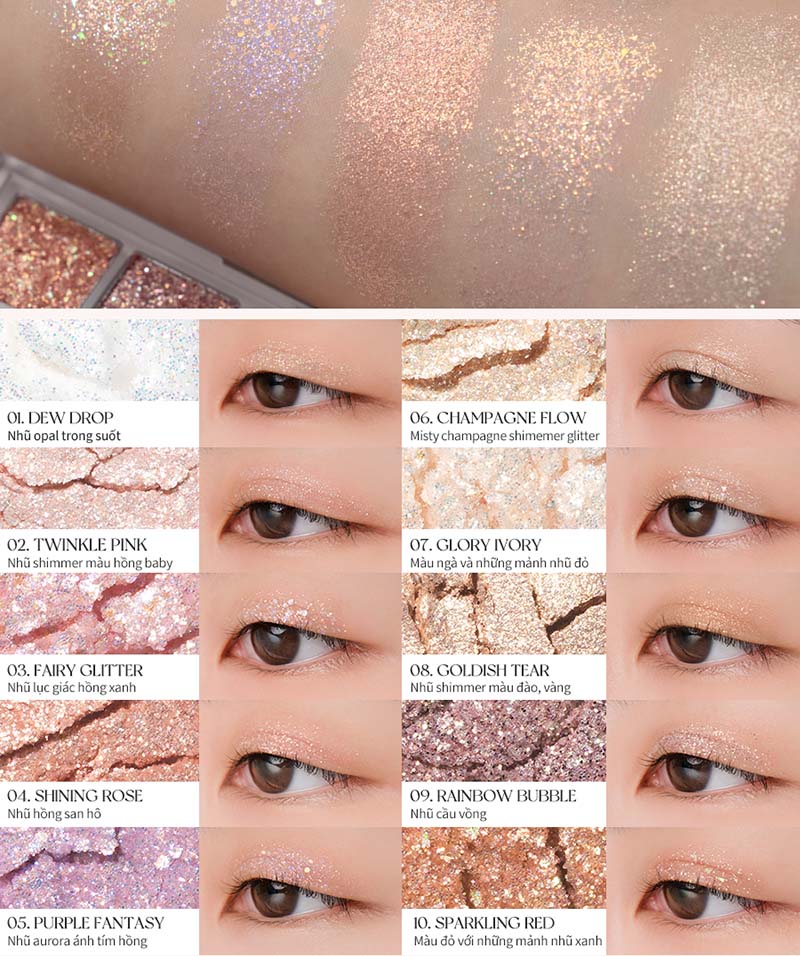 [NEW][Màu 00 - 13] Bảng Phấn Mắt 10 Ô Siêu Lấp Lánh Romand Better Than Eye Palette