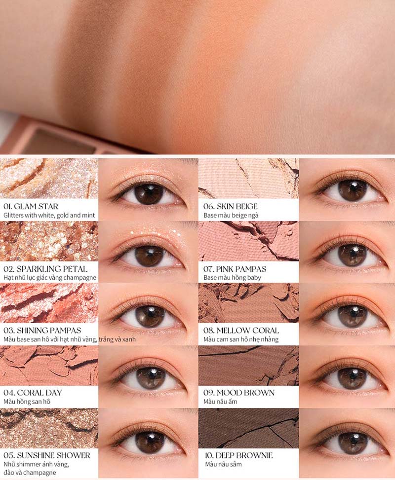 [NEW][Màu 00 - 13] Bảng Phấn Mắt 10 Ô Siêu Lấp Lánh Romand Better Than Eye Palette