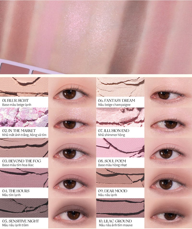 [NEW][Màu 00 - 13] Bảng Phấn Mắt 10 Ô Siêu Lấp Lánh Romand Better Than Eye Palette