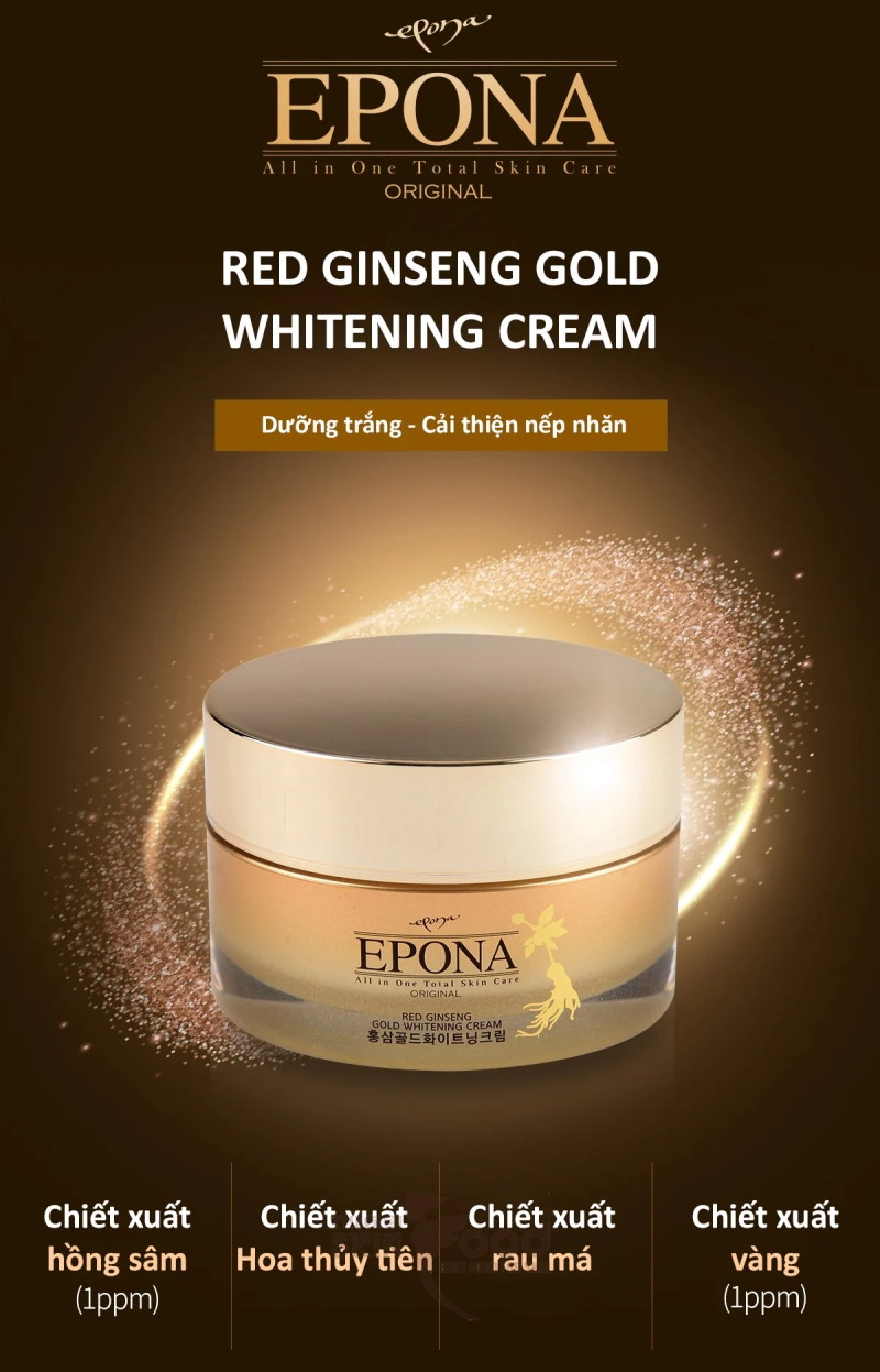 Kem Dưỡng Trắng Da Chiết Xuất Hồng Sâm Epona Red Ginseng Gold Whitening Cream 50ml
