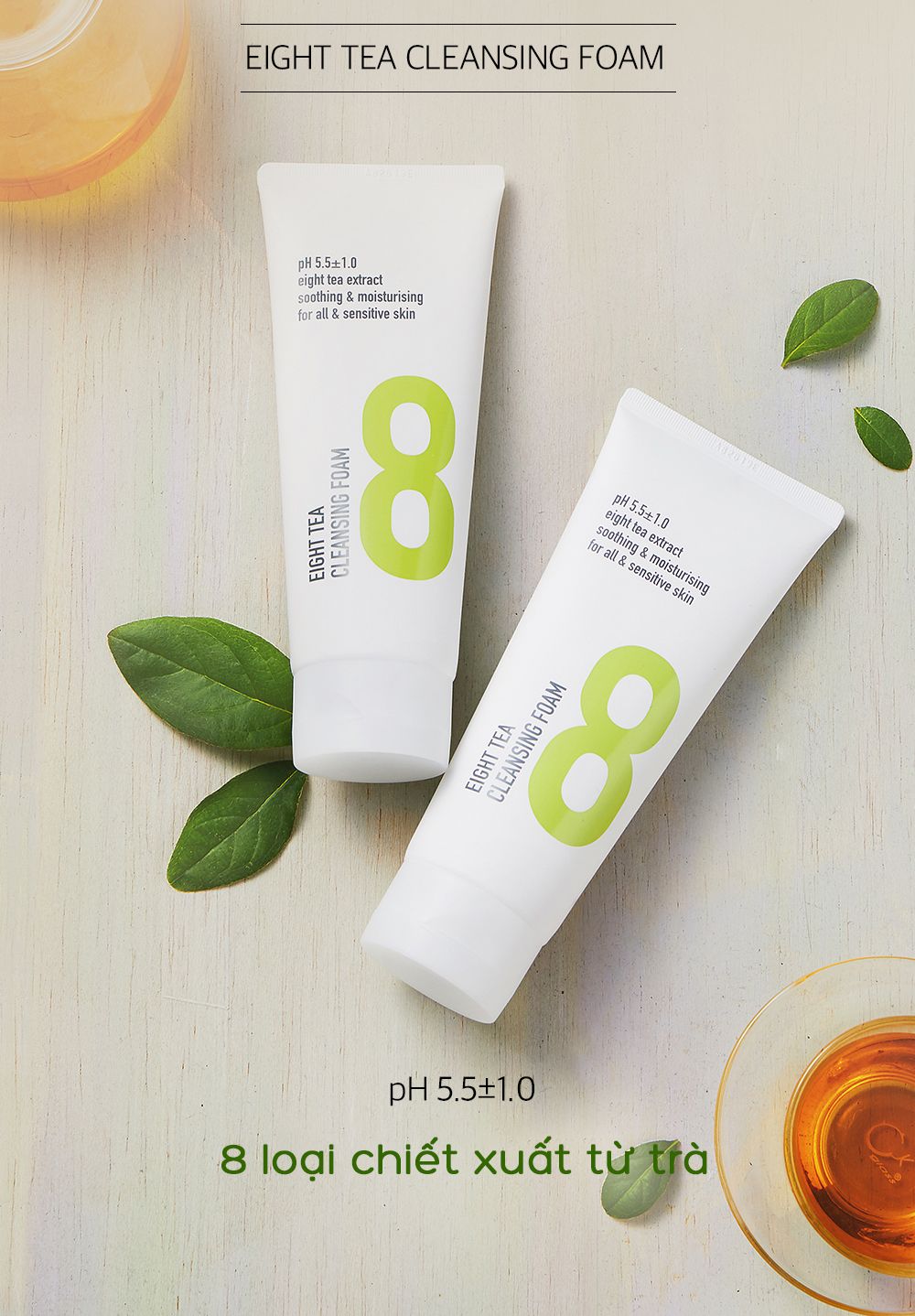 Sữa Rửa Mặt Chiết Xuất 8 Loại Trà B.O.M Eight Tea Cleansing Foam 150ml - THẾ GIỚI SKINFOOD