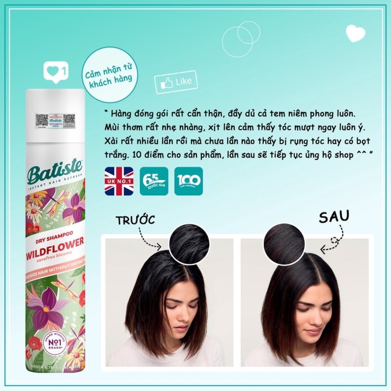 Dầu Gội Khô Giúp Làm Sạch, Tóc Bồng Bềnh Batiste Dry Shampoo 200ml