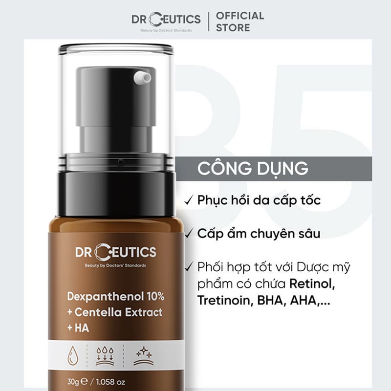 Serum DrCeutics Tinh Chất Dưỡng Cấp Ẩm, Làm Dịu Da DrCeutics Dexpanthenol 10% + Centella Extract + HA