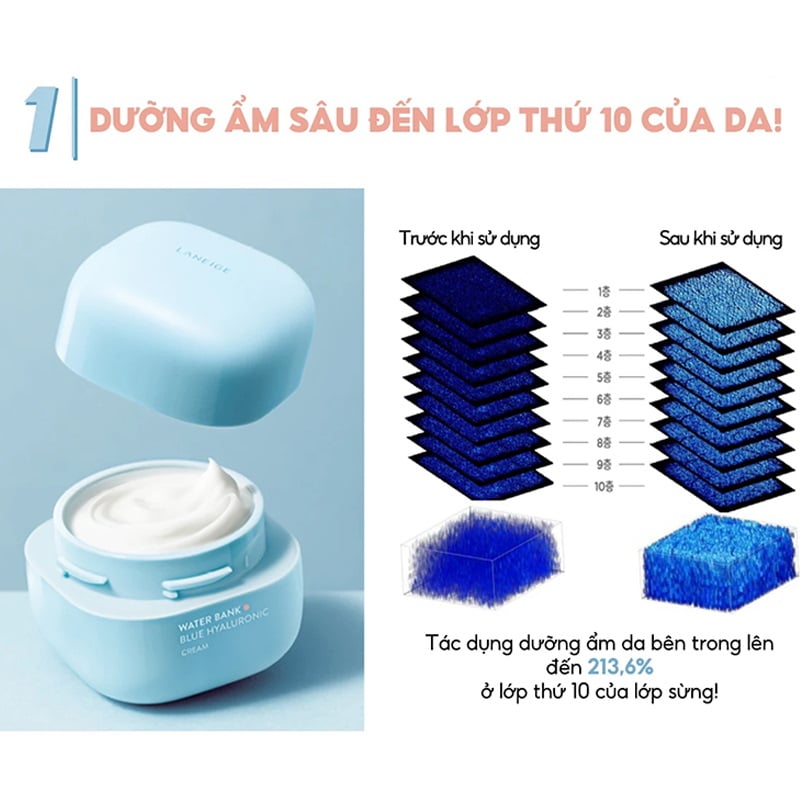 Kem Dưỡng Ẩm Làm Dịu Phục Hồi Cho Da Thường, Da Khô Laneige Water Bank Blue Hyaluronic Cream For Normal To Dry Skin 50ml