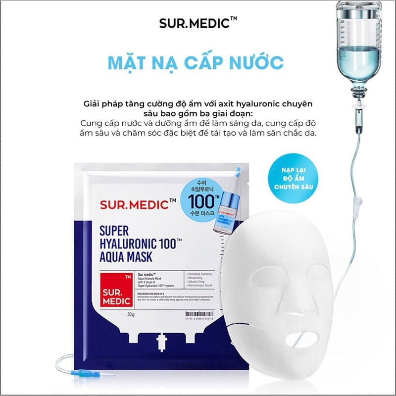 thegioiskinfood.com - Mặt Nạ Sur.Medic+ Hỗ Trợ Cấp Nước Chuyên Sâu Super Hyaluronic 100™ Aqua Mask 30g