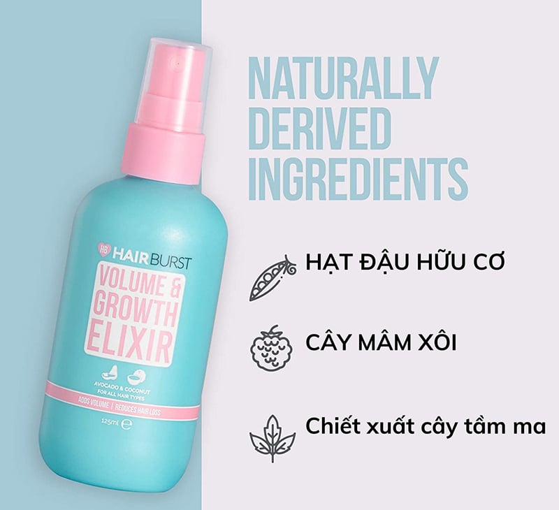 thegioiskinfood.com - Xịt Dưỡng Tóc Hairburst Hỗ Trợ Mọc Tóc Dài Khỏe Volume & Growth Elixir 125ml