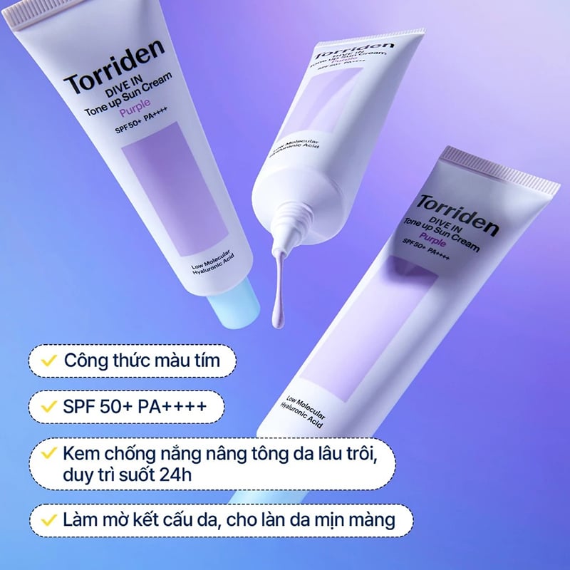 Kem Chống Nắng Nâng Tông Torriden Dive In Tone Up Sun Cream Purple SPF50+ PA++++ 60ml