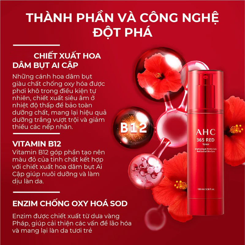 thegioiskinfood.com - Nước Hoa Hồng AHC Hỗ Trợ Làm Sáng Da 365 Red Toner 100ml