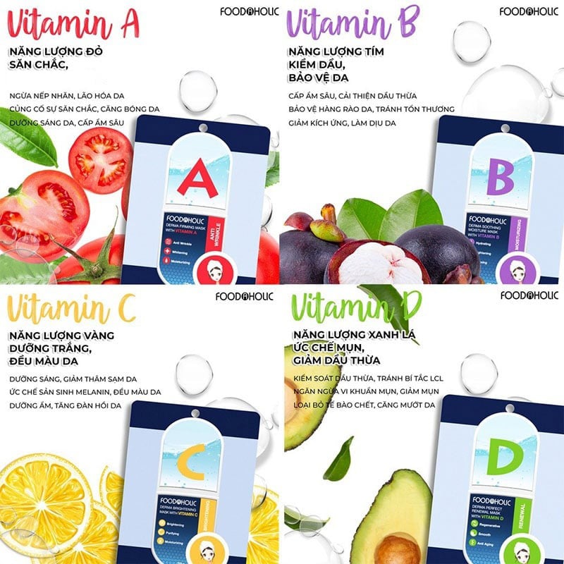 thegioiskinfood.com - Măt Nạ Giấy Foodaholic Dưỡng Âm, Hỗ Trợ Dưỡng Trắng Da Hàn Quốc Essential Mask (Vitamin A, B, C, D, E, K, Ngọc Trai, Tổ Yến) 23g