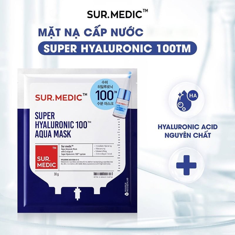 thegioiskinfood.com - Mặt Nạ Sur.Medic+ Hỗ Trợ Cấp Nước Chuyên Sâu Super Hyaluronic 100™ Aqua Mask 30g