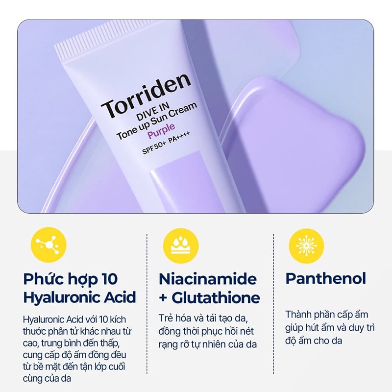Kem Chống Nắng Nâng Tông Torriden Dive In Tone Up Sun Cream Purple SPF50+ PA++++ 60ml