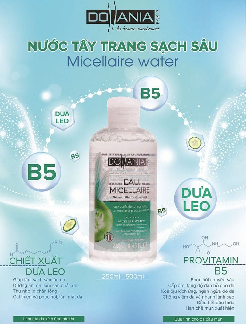 thegioiskinfood.com - Nước Tẩy Trang Dollania Facial Care Micellar Water Vitamin Enriched Makeup Remover 250ml