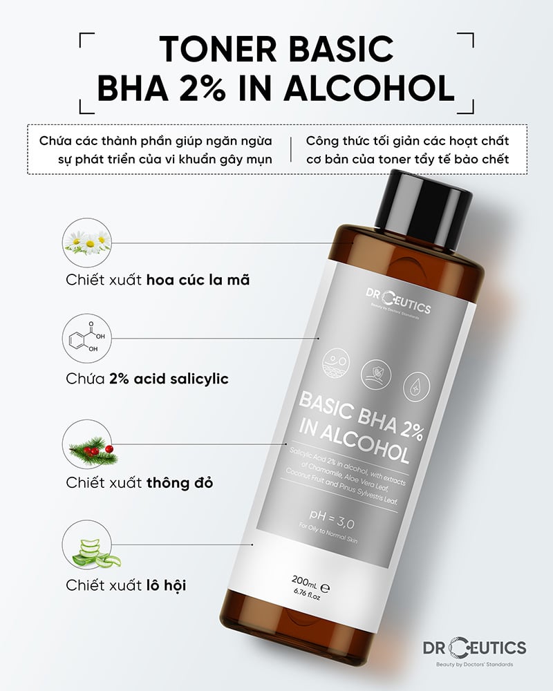 Dung Dịch Tẩy Tế Bào Chết Nền Cồn DrCeutics Basic BHA 2% In Alcohol 100ml