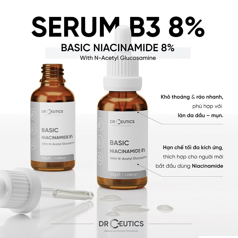 Serum DrCeutics Giảm Thâm, Sáng Da & Kiềm Dầu DrCeutics Basic Niacinamide 8% - size 30g