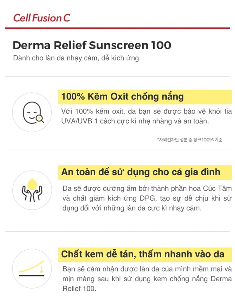 Kem Chống Nắng Dịu Nhẹ, An Toàn Cho Mọi Loại Da Cell Fusion C Derma Relief Sunscreen 100 SPF50+/PA++++