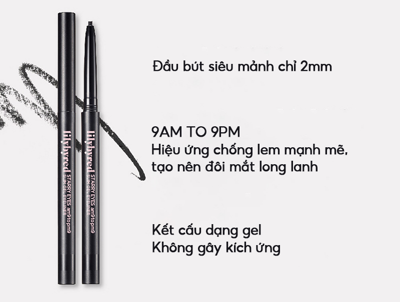 Chì Kẻ Mắt Siêu Mảnh, Lâu Trôi Lilybyred Starry Eyes am9 to pm9 Slim Gel Eyeliner