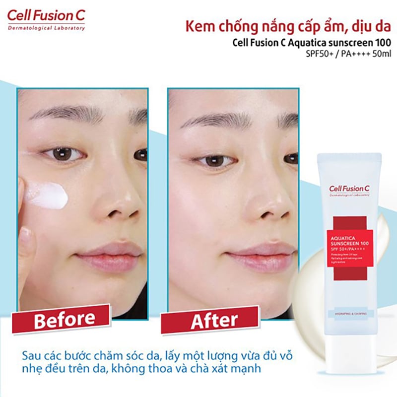 Kem Chống Nắng Cấp Ẩm, Làm Dịu Da, Cho Da Khô & Hỗn Hợp Thiên Khô Cell Fusion C Aquatica Sunscreen 100 SPF 50+/PA++++ 50ml