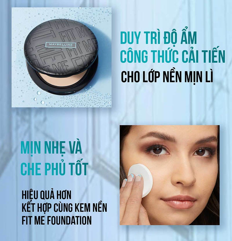 Phấn Phủ Dạng Nén Che Phủ Hoàn Hảo, Kiềm Dầu Hiệu Quả Maybelline Fit Me Matte Poreless Powder SPF32 /PA+++ 6g - Hộp Tròn