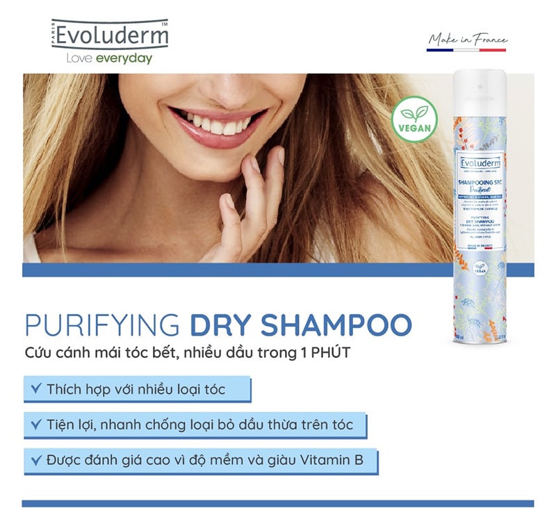 thegioiskinfood.com - Dầu Gội Khô Evoluderm Purifying Shampoo Dry 200ml