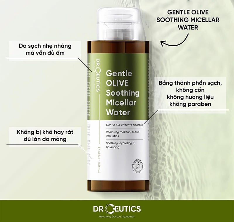 thegioiskinfood.com - Nước Tẩy Trang Drceutics Làm Dịu Da Gentle Olive Soothing Micellar Water 500ml