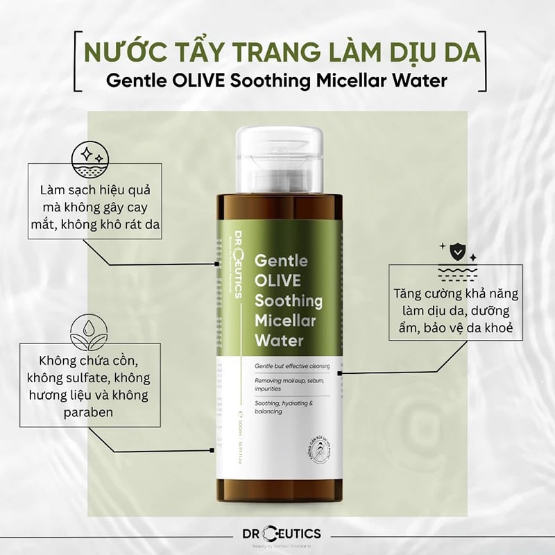 thegioiskinfood.com - Nước Tẩy Trang Drceutics Làm Dịu Da Gentle Olive Soothing Micellar Water 500ml