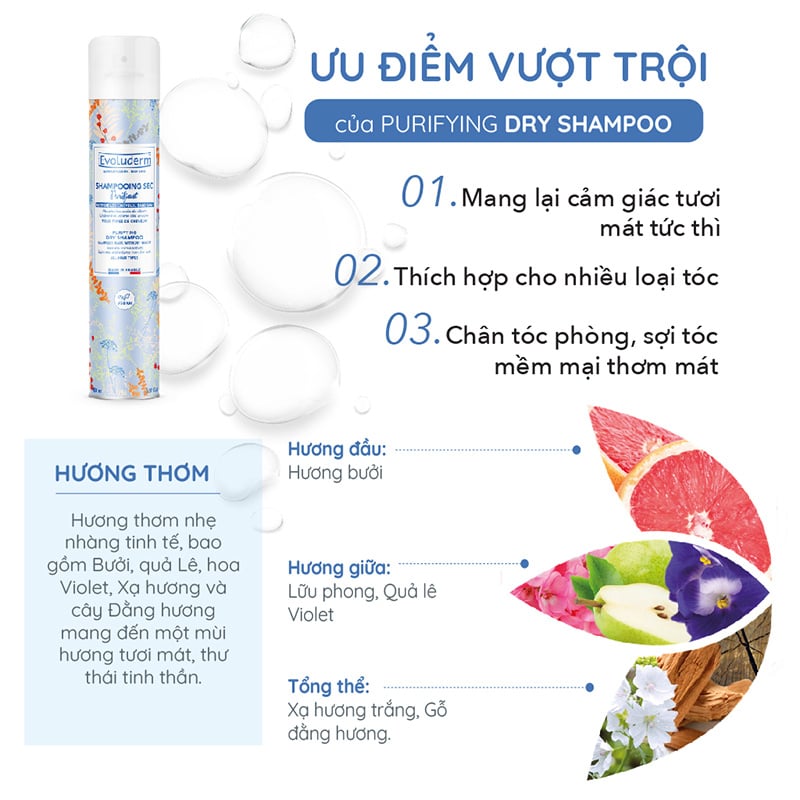 thegioiskinfood.com - Dầu Gội Khô Evoluderm Purifying Shampoo Dry 200ml
