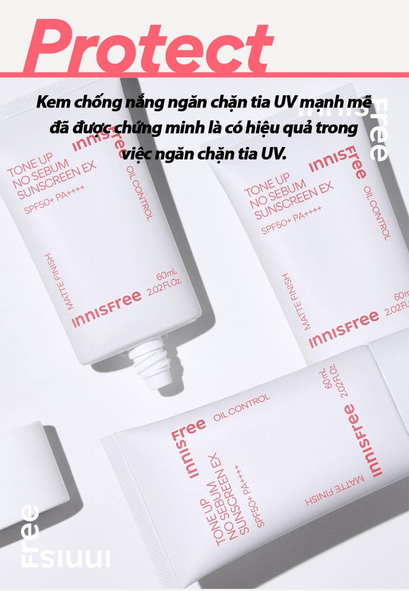 Kem Chống Nắng Nâng Tone, Kiềm Dầu Innisfree Tone Up No Sebum Sunscreen Ex SPF50/PA++++ 60ml