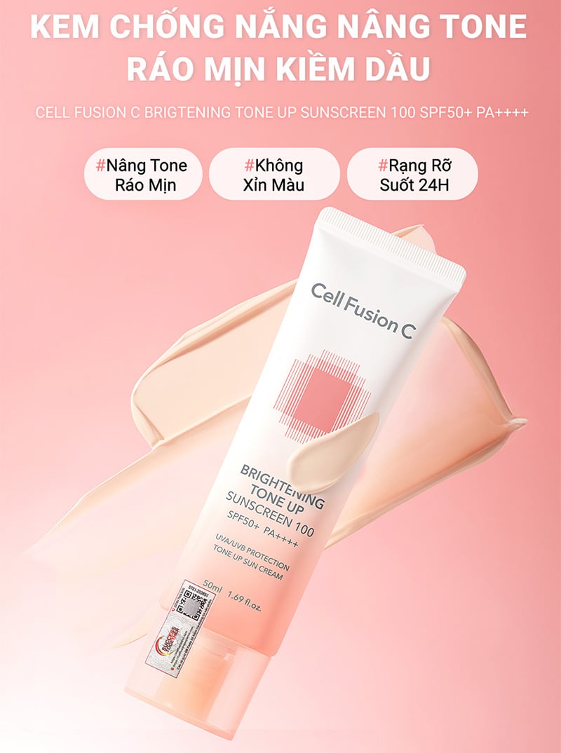 thegioiskinfood.com - Kem Chống Nắng Cell Fusion C Nâng Tông Ráo Mịn Kiềm Dầu Brightening Tone Up Sunscreen 100 Spf50+ Pa ++++ 50ml