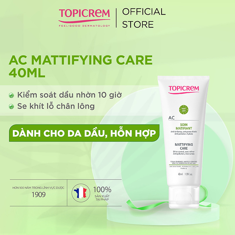 Kem Dưỡng Ẩm Giảm Bóng Nhờn Cho Da Mụn Topicrem AC Mattifying Care 40ml