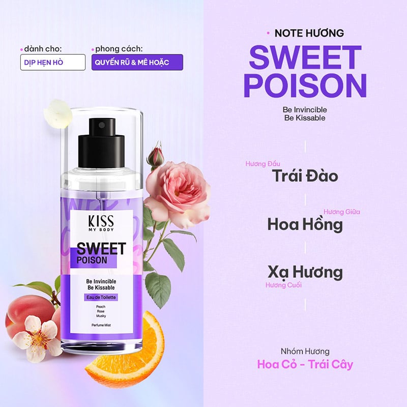 Xịt Thơm Toàn Thân Hương Nước Hoa Kiss My Body Perfume Mist - Sweet Poison