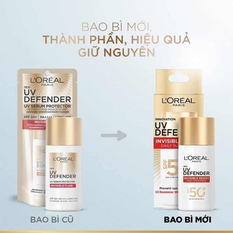 thegioiskinfood.com - Kem Chống Nắng Mịn Nhẹ, Bảo Vệ Da, Ngăn Ngừa Lão Hóa L'Oreal UV Defender Serum Protector SPF 50+/PA++++