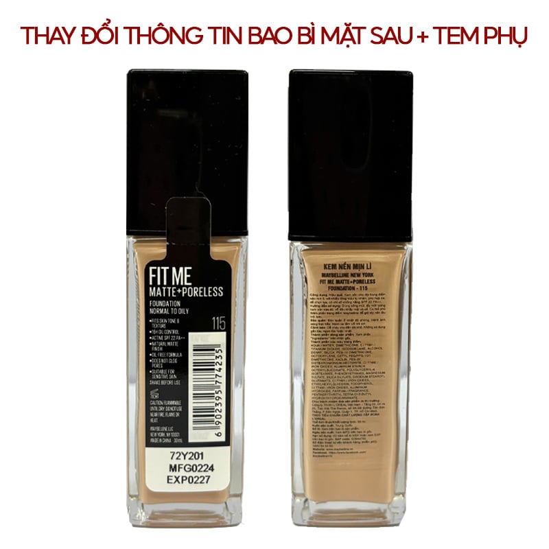 thegioiskinfood.com - thay đổi bao bì Kem Nền Kiềm Dầu, Cho Lớp Nền Mịn Lì Tự Nhiên Maybelline Fit Me Matte Poreless Foundation 30ml