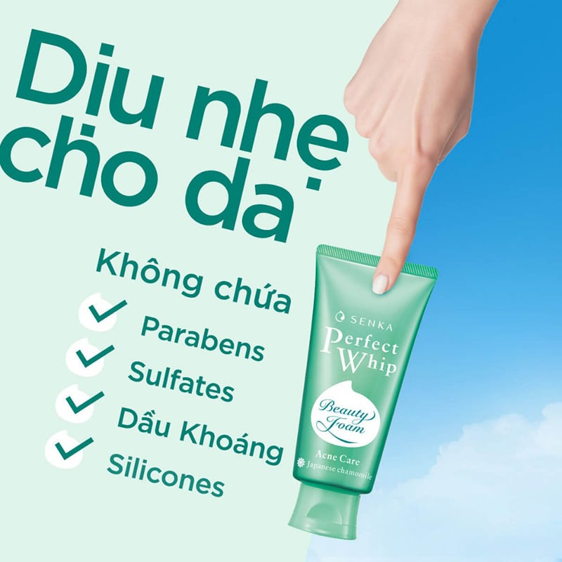 Sữa Rửa Mặt Tạo Bọt Dành Cho Da Mụn Senka Perfect Whip Acne Care 100g