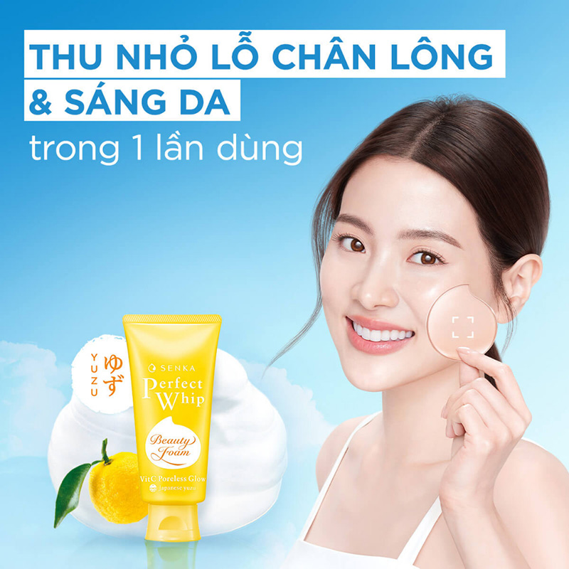 Sữa Rửa Mặt Chứa BHA, Dưỡng Trắng, Mờ Thâm Senka Perfect Whip VitC Poreless Glow 100g