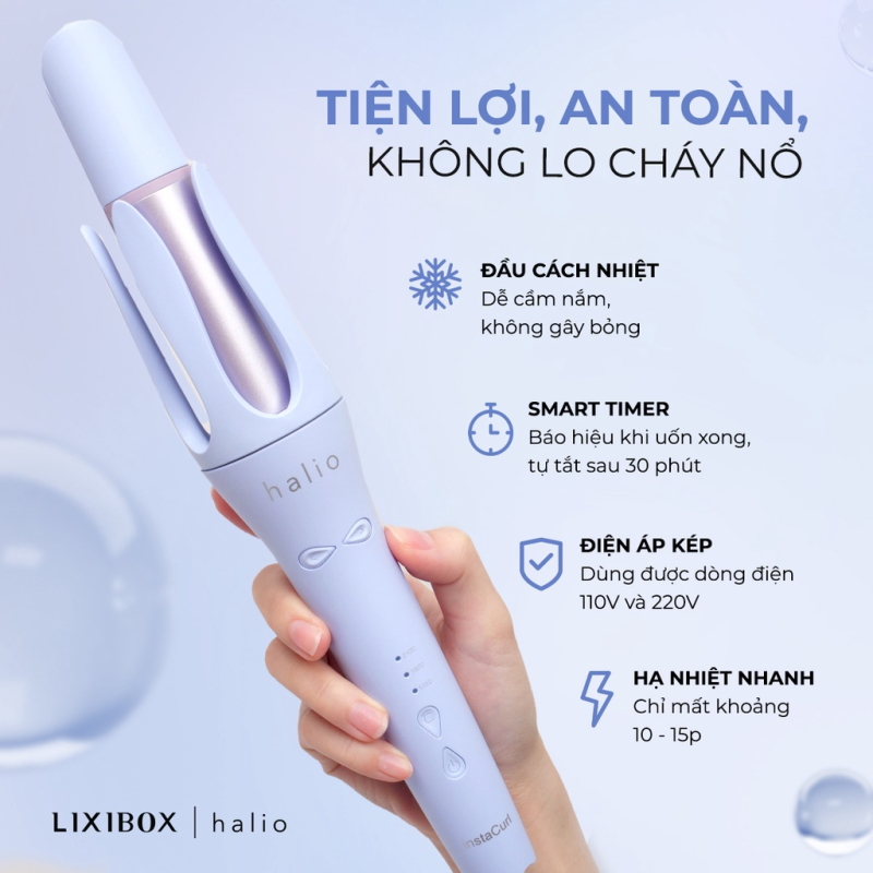 Máy Làm Tóc Tự Xoay 360 Độ Ion Âm, Bảo Vệ Tóc Halio InstaCurl Premium Automatic Hair Styler