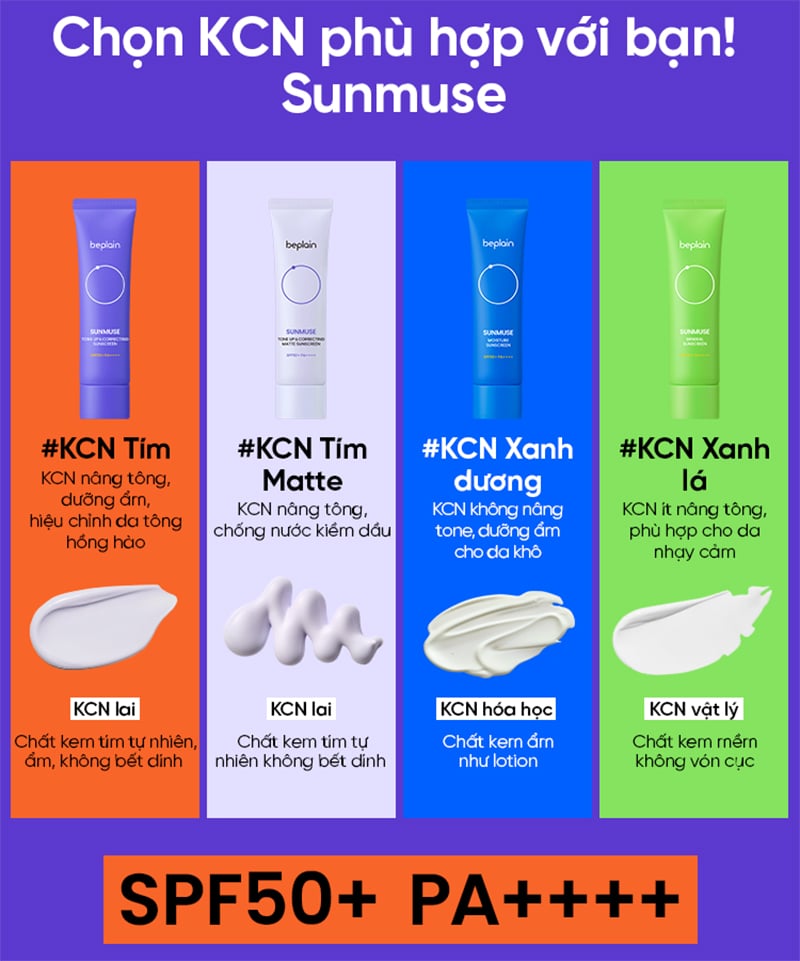 Kem Chống Nắng Thuần Chay Nâng Tone, Kiềm Dầu, Dưỡng Ẩm Beplain Sunmuse Sunscreen SPF50+/PA+++ 50ml