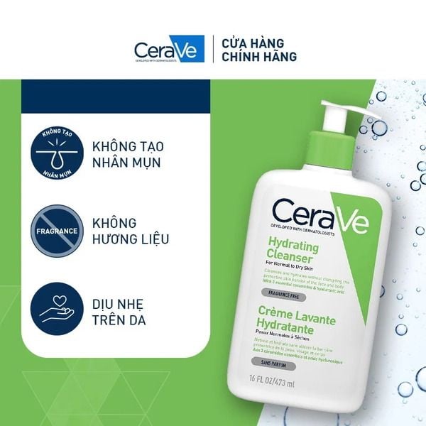 Sữa rửa mặt Cerave Developed With Dermatologists Hydrating Cleanser cho da khô