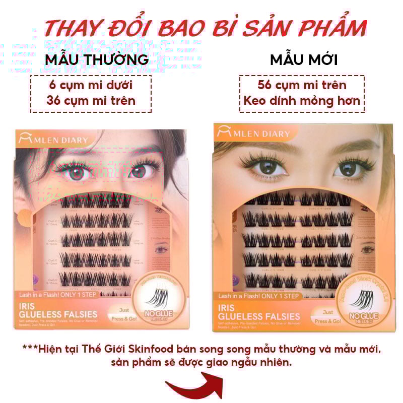 thegioiskinfood.com - thay đổi bao bì Mi Giả Cụm Tự Dính Không Cần Keo Mlen Diary Hoa Diên Vĩ