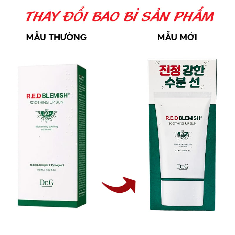 Kem Chống Nắng, Chống Tia Hồng Ngoại, Quang Phổ Rộng Cho Da Mụn Nhạy Cảm Dr.G R.E.D Blemish Soothing Up Sun SPF50+ PA++++ 50ml