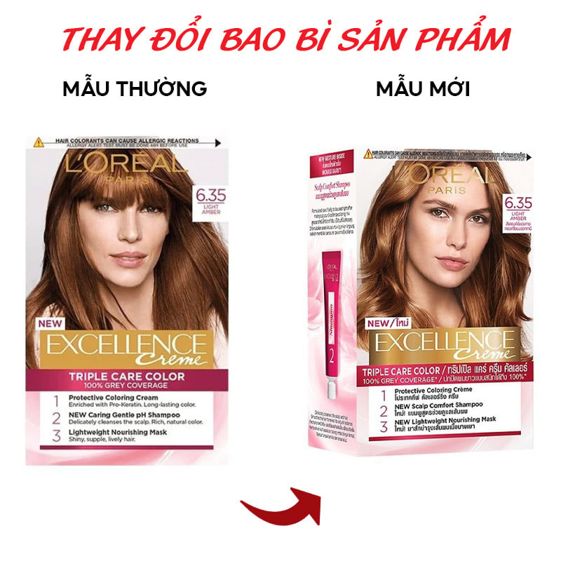 thay đổi bao bì Kem Nhuộm Tóc Phủ Bạc L'Oreal Excellence Creme 172ml