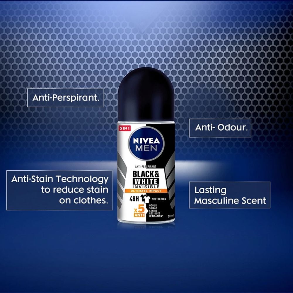 Lăn Khử Mùi Cho Nam Ngăn Vệt Ố Vàng Nivea Men Black & White Invisible Anti-Perspirant Roll On 50ml (Che tên sản phẩm khi giao hàng)