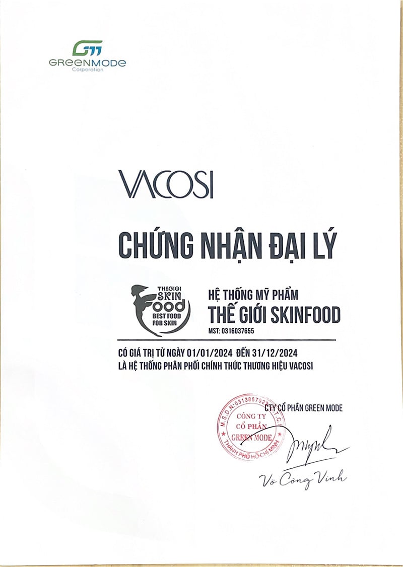 Thế Giới Skinfood là đại lý phân phối chính thức thương hiệu Vacosi tại Việt Nam