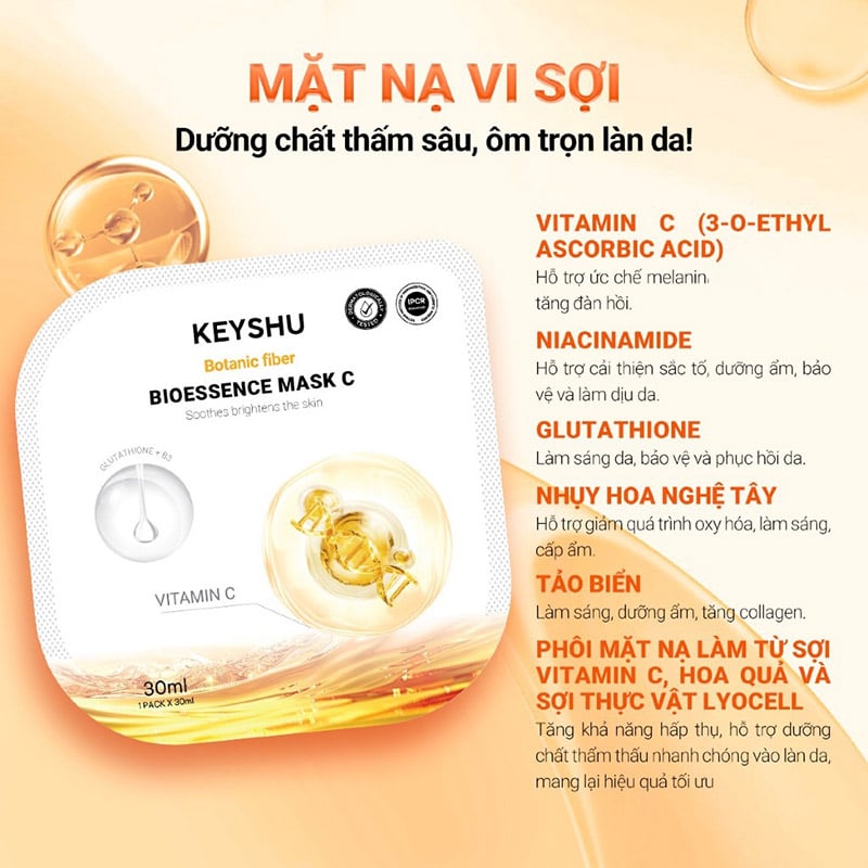 thegioiskinfood.com - Mặt Nạ Vitamin C Giúp Dưỡng Ấm, Làm Dịu Và Hỗ Trợ Dưỡng Sáng Keyshu Bioessence Mask C 30ml